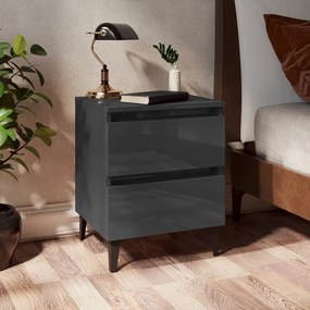 vidaXL Mesa de cabeceira 40x35x50 cm contraplacado cinzento brilhante