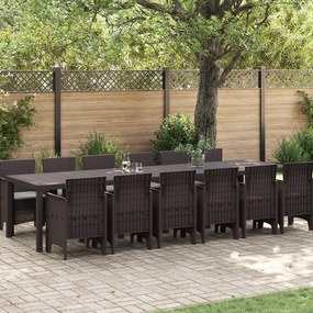 Conjunto de Jantar de Jardim VidaXL de 13 Peças com Almofadas Castanho Polirattan