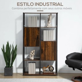 Estante Industrial de 4 Níveis Estante de Madeira com 4 Compartimentos e 2 Armários para Sala de Estar Escritório Estúdio Anti-Tombo 90x30x159,5cm Mar