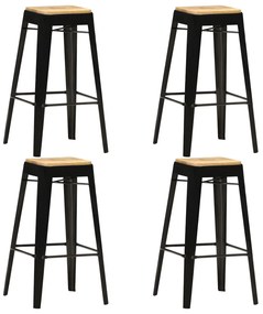 vidaXL Bancos de bar 4 pcs madeira de mangueira maciça preto