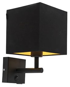 Candeeiro de Parede Preto com USB e Abajur Quadrado Preto - Combi 1 Moderno