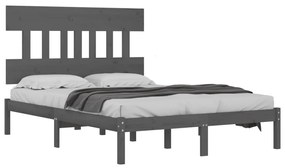 Estrutura de cama casal 135x190 cm madeira maciça cinzento