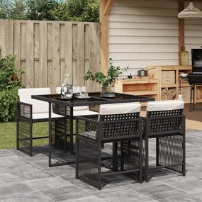 vidaXL 5 pcs conjunto de jantar p/ jardim c/ almofadões vime PE preto