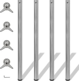 Pernas de mesa ajustáveis em altura, 4 pcs, níquel escovado, 1100 mm