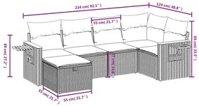6 pcs conjunto sofás de jardim c/ almofadões vime PE preto