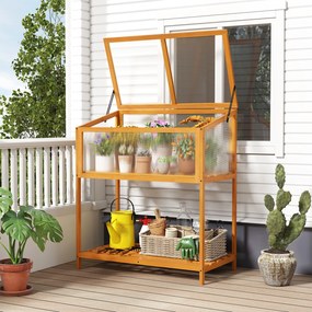 Estufa de madeira 90 x 50,5 x 105 cm, teto transparente rebatível, estante de arrumação, proteção, vaso elevado, casa de cultivo, interior/exterior, c