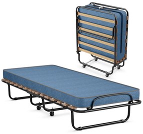 Cama dobrável com colchão Cama de hóspedes portátil com rodas em espuma de memória Estrutura de aço 190 x 80 x 33 cm Azul