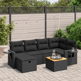 vidaXL 7 pcs conjunto de sofás p/ jardim c/ almofadões vime PE preto