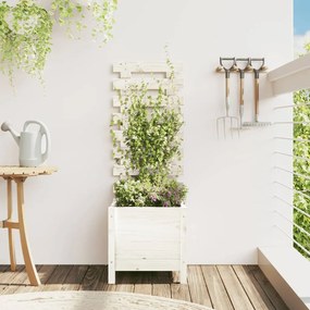vidaXL Vaso de jardim c/ suporte 39x39,5x114 cm pinho maciço branco