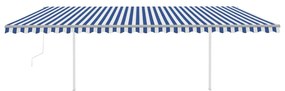 Toldo retrátil automático com postes 6x3,5 m azul e branco