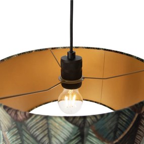 Pendant Lamp Black with Plug and Leaf Shade with Gold Interior 35cm - Cavalux