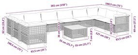 11 pcs conjunto sofás de jardim c/ almofadões vime PE bege