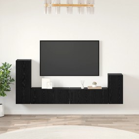 vidaXL Gabinete de TV de Parede com prateleira com armazenamento com porta 4 pcs Carvalho Preto