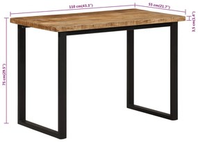 Mesa de jantar 110x55x75 cm madeira de mangueira maciça