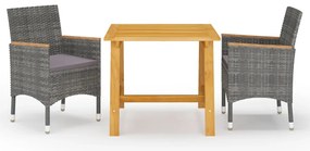 3 pcs conjunto de jantar para jardim cinzento