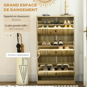 Sapateira com 3 portas, capacidade para 18 pares, ideal para a entrada, corredor ou sala de estar, 63 x 24 x 117 cm, em cor carvalho