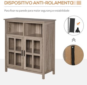 Aparador de Cozinha Armário Buffet com 2 Portas de Vidro e 2 Compartimentos Abertos Móvel Auxiliar de Armazenamento para Sala de Jantar Sala de