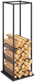 Outsunny Suporte para Lenha Metálico para Interior e Exterior com Base Elevada Capacidade de 100 kg 33x33x110 cm Preto