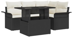 Conjunto de Sofá de Jardim de 5 Peças com Almofadas Preto Vime PE