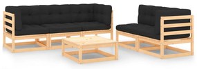 6 pcs conjunto lounge de jardim c/ almofadões pinho maciço