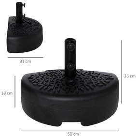 Outsunny Base de Parede para Chapéu de Sol Suporte Semicircular para Chapéu de Sol Preenchido com Areia 21kg ou Água 18kg para Jardim Pátio Terraço Exterior 50x31x18cm Preto