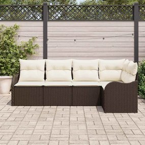 Conjunto de Sofá de Jardim 5 Peças com Almofadas em Rattan Poliéster M