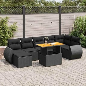 8 pcs conjunto sofás de jardim com almofadões vime PE preto