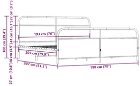 Estrutura de cama sem colchão 193x203cm metal carvalho sonoma
