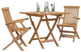 Conjunto Bistro de 3 Peças Dobrável para Jardim de Madeira Sólida de A