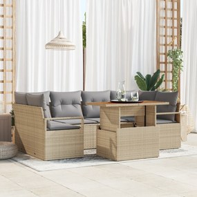 Conjunto de Sofá de Jardim vidaXL de 7 Peças com Almofadas Bege Rattan