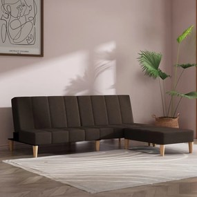 vidaXL Sofá-cama de 2 lugares c/ banco tecido castanho-escuro