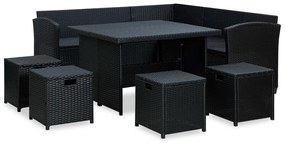 6 pcs conjunto lounge de jardim c/ almofadões vime PE preto