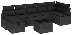 Conjunto de Sofá de Jardim de 8 Peças com Almofadas de Rattan Preto Po