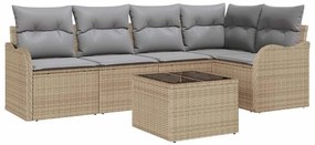Conjunto de Sofá de Jardim com Almofadas vidaXL 6 Peças Preto em Vime