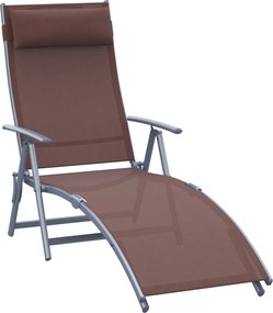 Outsunny Espreguiçadeira Dobrável de Jardim com Encosto Ajustável em 7 Posições Apoio para a Cabeça 137x63,5x100,5cm Marrom | Aosom Portugal
