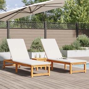 Espreguiçadeiras vidaXL 2 pcs com mesa e almofadas de madeira maciça d