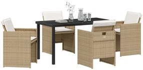 Conjunto de Jantar de Jardim de 5 Peças com Almofadas Bege em Rattan S
