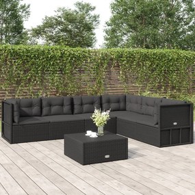 vidaXL 6 pcs conjunto lounge de jardim c/ almofadões vime PE preto