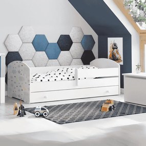 Cama infantil branca LUK estrelas 160x80 com gaveta - colchão e estrado incluído