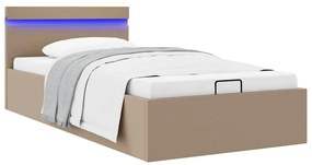vidaXL Cama hidrául. arrumação e LED 90x200cm couro artif. cappuccino