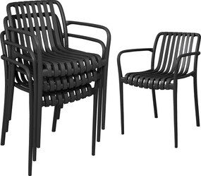 Conjunto de 4 Cadeiras de Jardim (MESA NÃO INCLUIDA) Empilháveis em PP com Encosto Curvado e Assento com Ripas 55x58,5x81,5 cm Preto