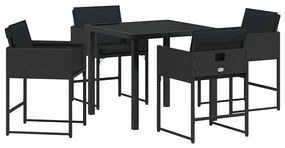 Conjunto de Jantar para Jardim de 5 Peças da com Almofadas Pretas em R