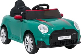Carro elétrico para Crianças Mini Cooper 12V, Rodas Eva, Assento Couro ecológico Verde