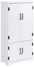 HOMCOM Armário de Cozinha Alto Móvel Auxiliar com 4 Portas e Prateleiras Ajustáveis 60x30x123 cm Branco