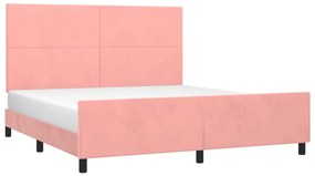 Estrutura de cama c/ cabeceira 160x200 cm veludo rosa