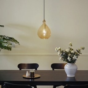 Candeeiro suspenso moderno dourado com vidro âmbar - Traditional