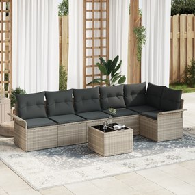 Conjunto de Sofá de Jardim de 7 Peças com Almofadas Cinza Rattan de Po