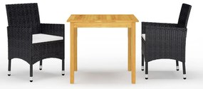 3 pcs conjunto de jantar para jardim preto