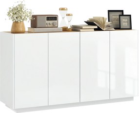 Aparador para sala de jantar e cozinha com 4 portas 140 x 40 x 75 cm com fecho suave e prateleiras ajustáveis, branco