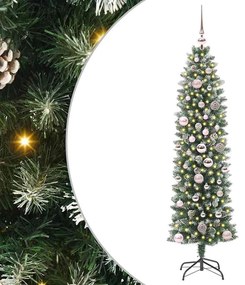 vidaXL Árvore Slim de Natal Artificial Verde e Branco 150 cm